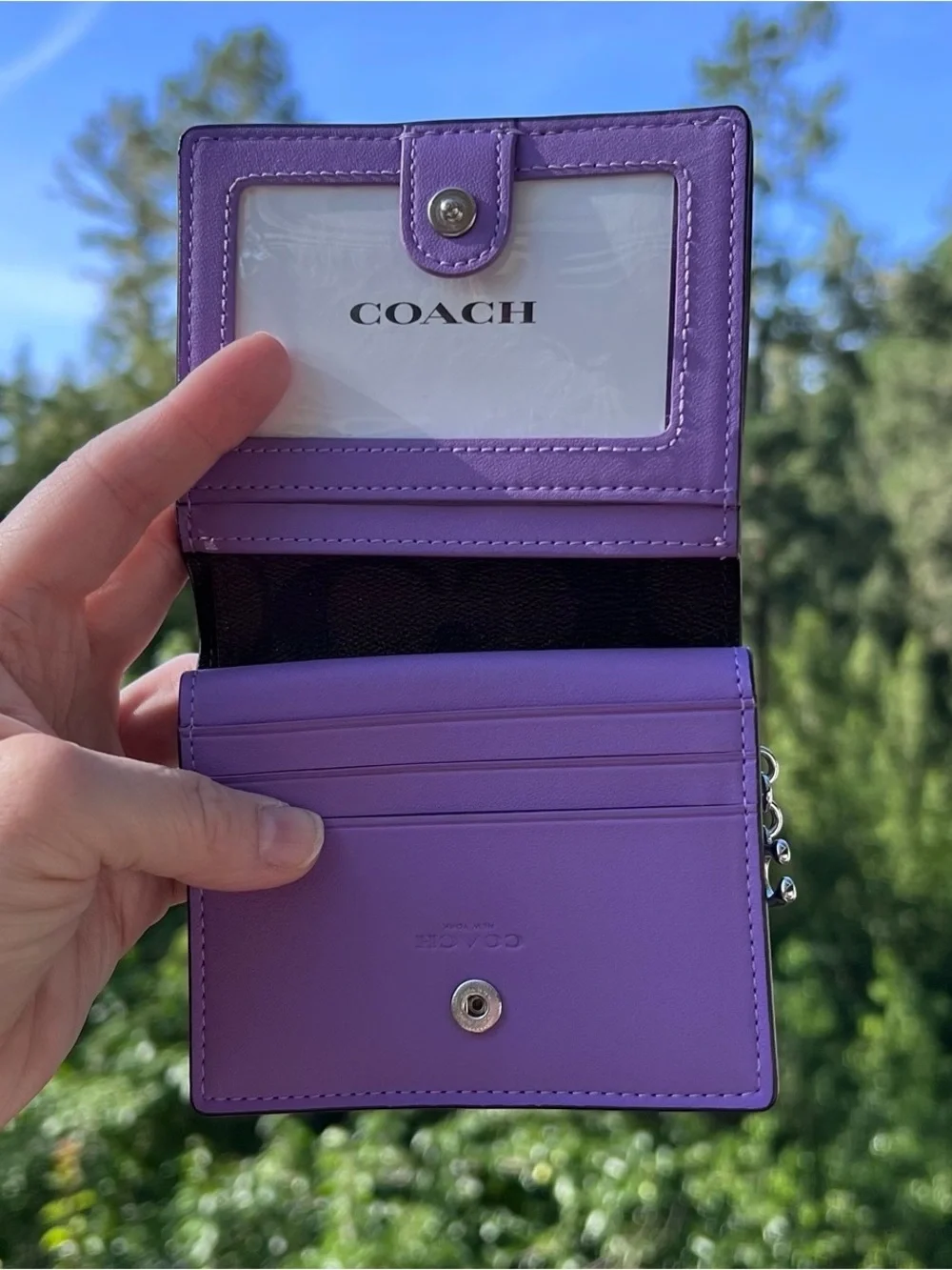 COACH Women's Snap Wallet Purple Pebble Leather with Silver Hardware AUTHENTIC